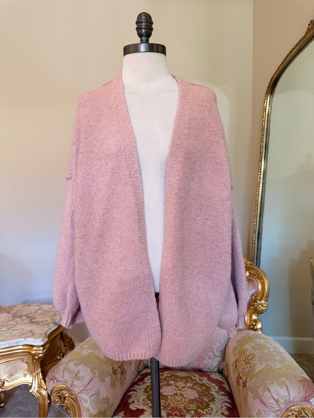 Open-Front Dusty Pink Women's Cardigan Sweater